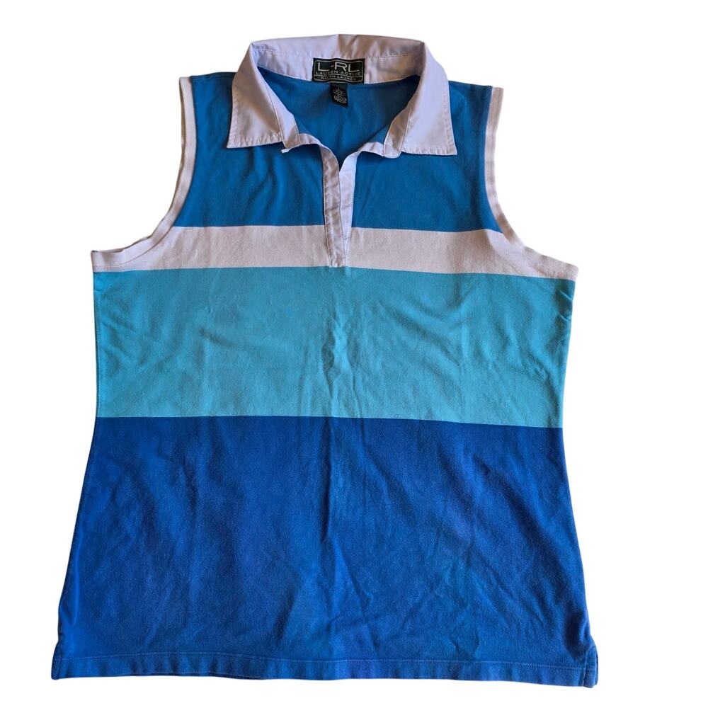 Lauren Ralph Lauren Active Sleeveless Colorblock Polo Shirt Large Blue